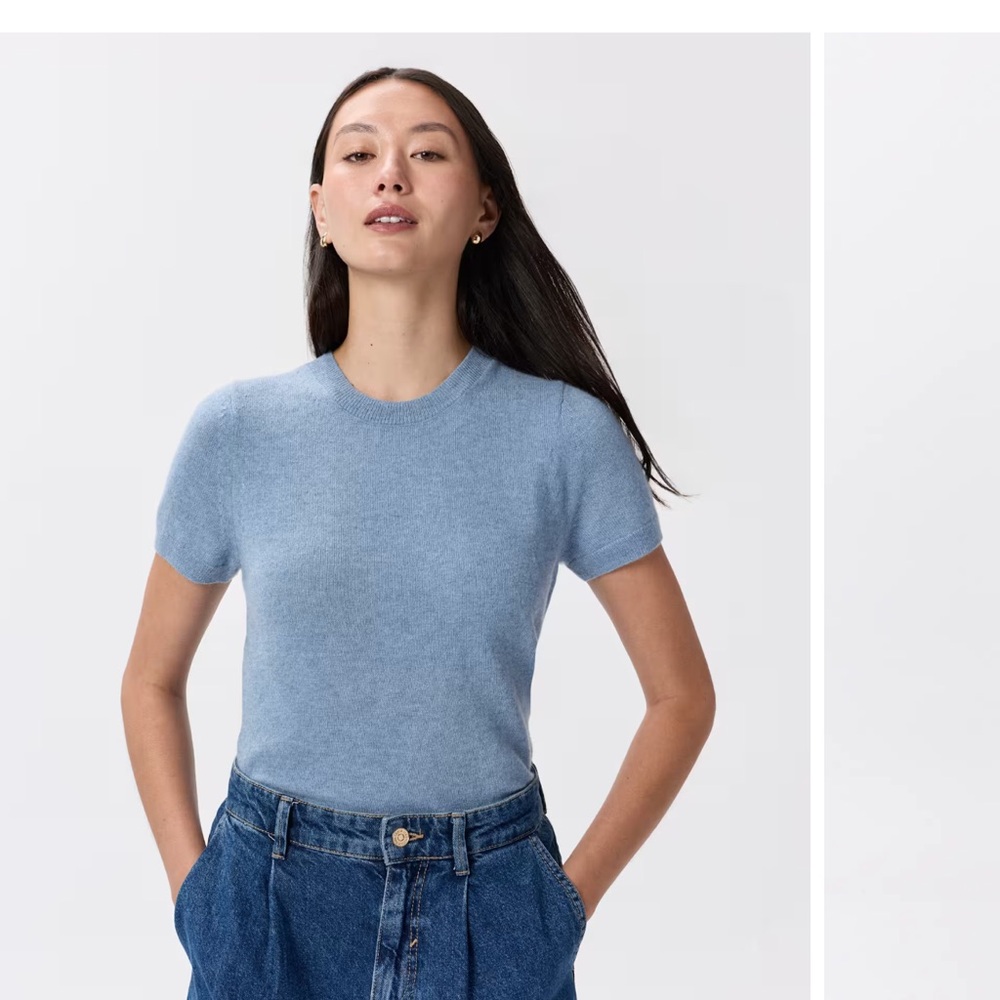 Quince Mongolian Cashmere Tee- Faded Denim / S